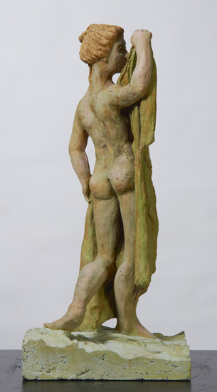 SUSANNAH, based on the myth of Susannah and the Elders, is a standing nude figure in a contrapposto pose who appears to be stepping forward holding drapery in front of her.